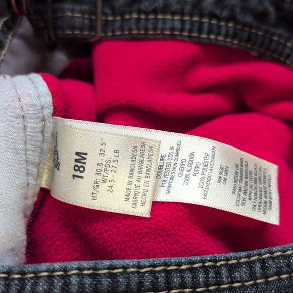 oshkosh b'gosh fleece lined dark wash denim vestbak overalls 18 months baby boy - Picture 2 of 8